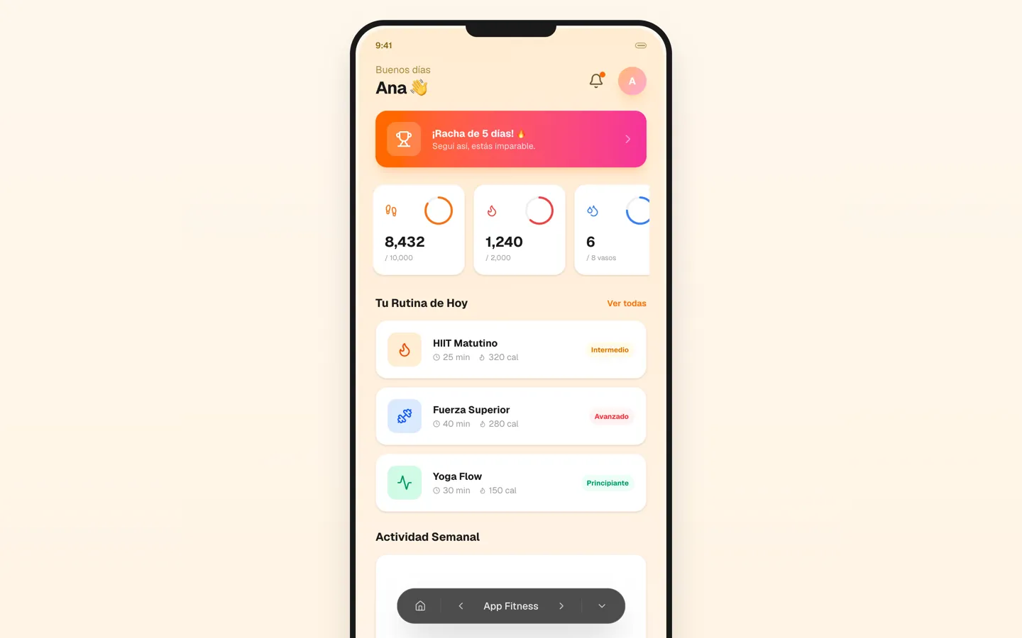 Captura de la demo App de fitness