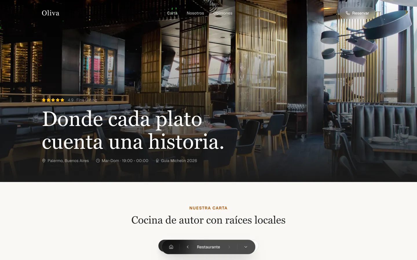 Captura de la demo Restaurante de autor