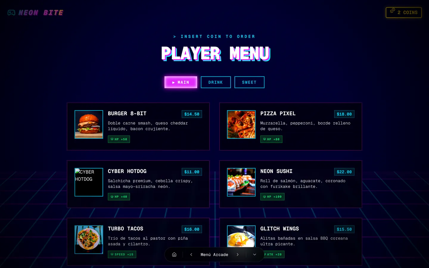 Captura de la demo Menú arcade