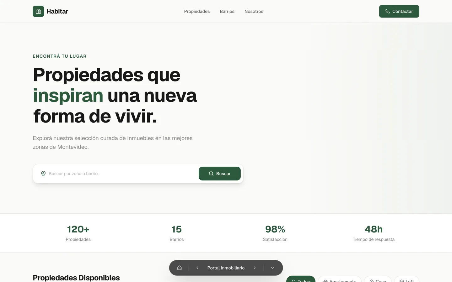 Captura de la demo Portal inmobiliario
