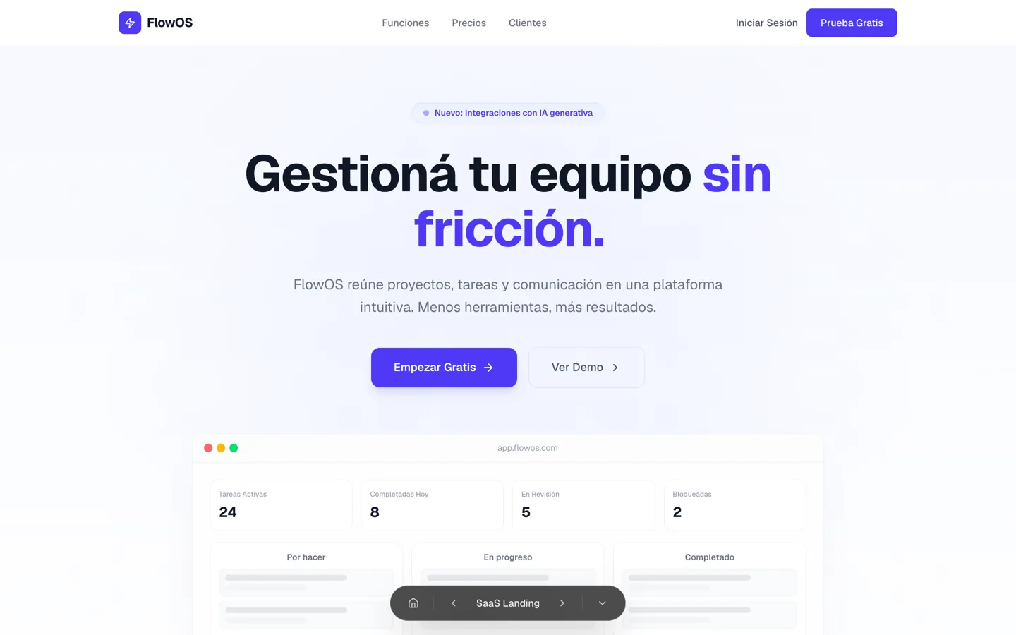 Captura de la demo Landing de producto